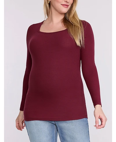 Motherhood Maternity Square Neck Rib Knit Long Sleeve Tee