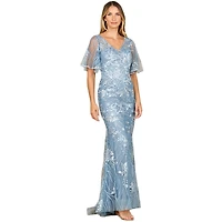 Lara Women's Overskirt Lace Fitted V-Neck Gown with Cape Sleeves