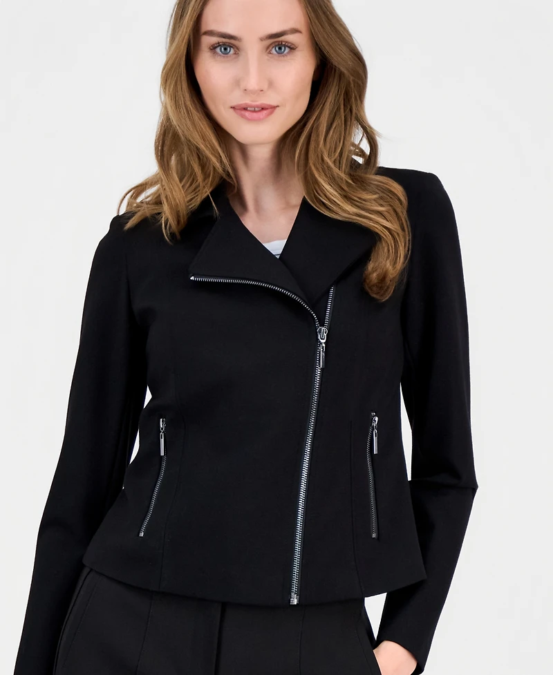 Anne Klein Women's Notched Collar Knit Moto Jacket