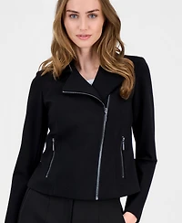 Anne Klein Women's Notched Collar Knit Moto Jacket