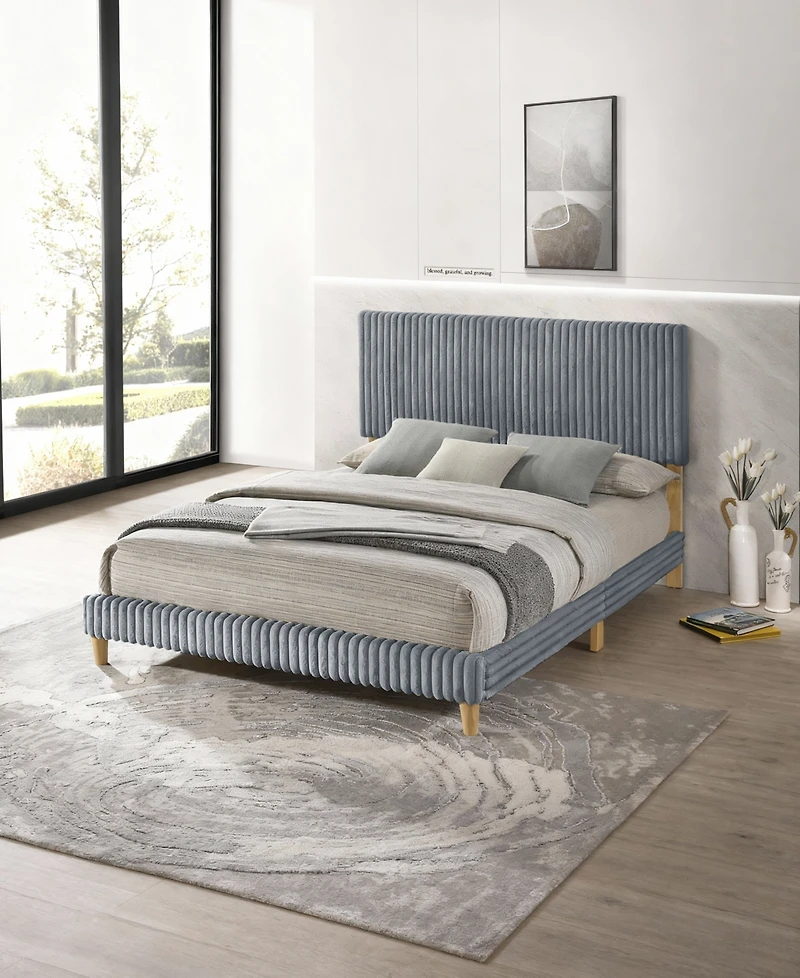 Best Quality Furniture Full Corduroy Velvet Panel Bed