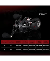 Torrent Baitcaster Fishing Reel, 18LB Carbon Fiber Drag Baitcasting Reel, Magnetic Braking System Casting Reel, Available in 7.1:1 and 5.3:1