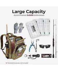 Fishing Tackle Backpack with Rod & Gear Holder, Lightweight Fishing Tackle Storage Bag with Protective Rain Cover