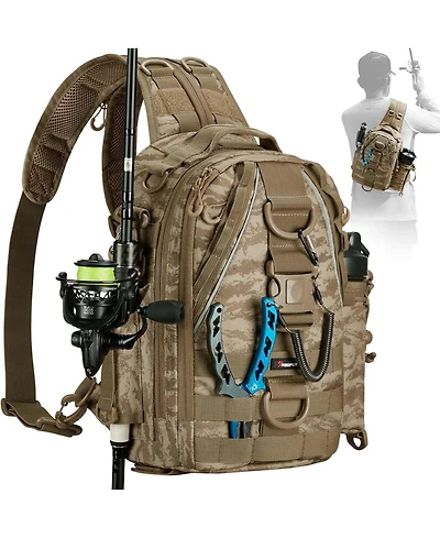 Fishing Backpack with Rod Holder, Lightweight Sling Bag Storge Gear and Equipment