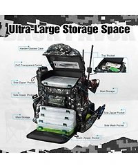 Fishing Tackle Backpack with Rod Holders & 4 Tackle Boxes, Outdoor Fishing Bag with Waterproof Rain Cover