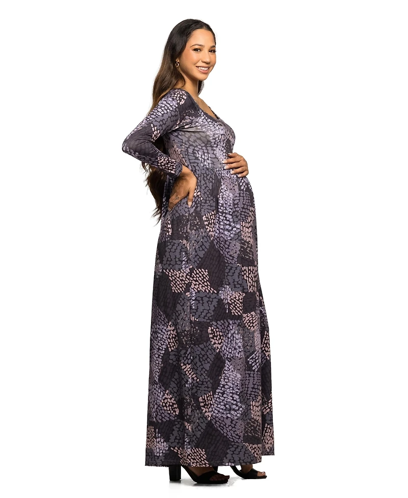 24seven Comfort Apparel Women's Maternity Long Sleeve Empire Waist Maxi Dress