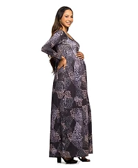 24seven Comfort Apparel Women's Maternity Long Sleeve Empire Waist Maxi Dress