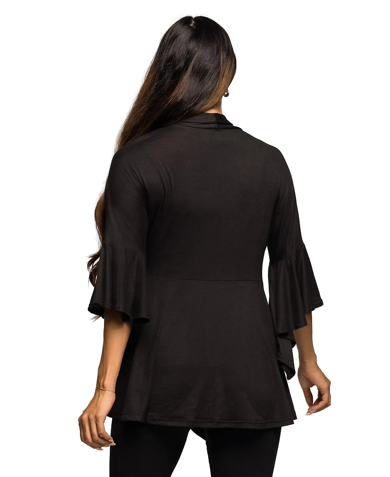 24seven Comfort Apparel Women's Maternity Tie Front Bell Sleeve Jacket