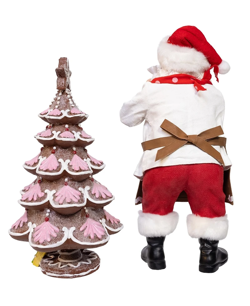 Kurt Adler 10.5-Inch Fabriche Santa Decorating Gingerbread Tree, 2-Piece Set