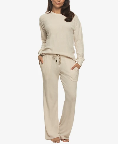 Felina Women's Regular Serena Crew Neck Pullover Brushed Rib Lounge Set