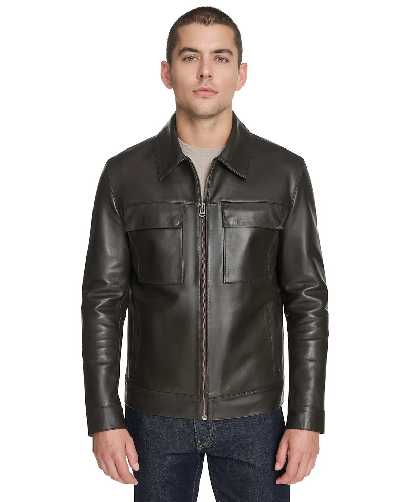 Cole Haan Men's Bonded Leather Trucker Jacket