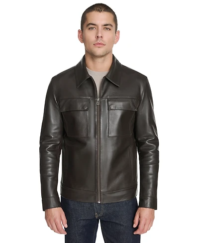 Cole Haan Men's Bonded Leather Trucker Jacket