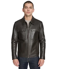 Cole Haan Men's Bonded Leather Trucker Jacket