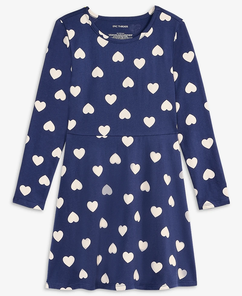Epic Threads Girls 5-20 Heart-Print Long-Sleeve Dress, Macy's Exclusive