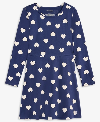 Epic Threads Girls 5-20 Heart-Print Long-Sleeve Dress, Macy's Exclusive