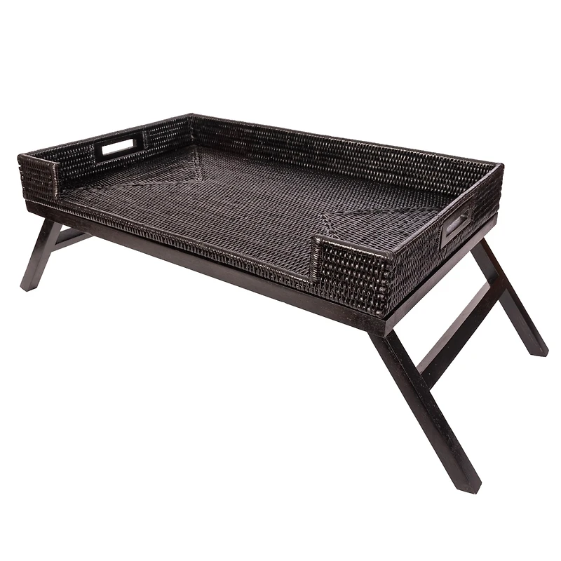 Artifacts Trading Company Rattan Breakfast Tray/Table with Glass Insert