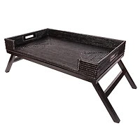 Artifacts Trading Company Rattan Breakfast Tray/Table with Glass Insert