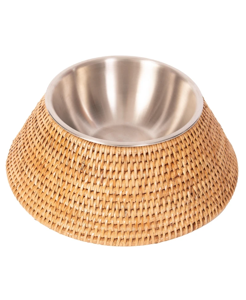 Artifacts Rattan Pet Bowl with Removable Stainless Steel Bowl