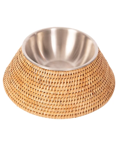 Artifacts Rattan Pet Bowl with Removable Stainless Steel Bowl