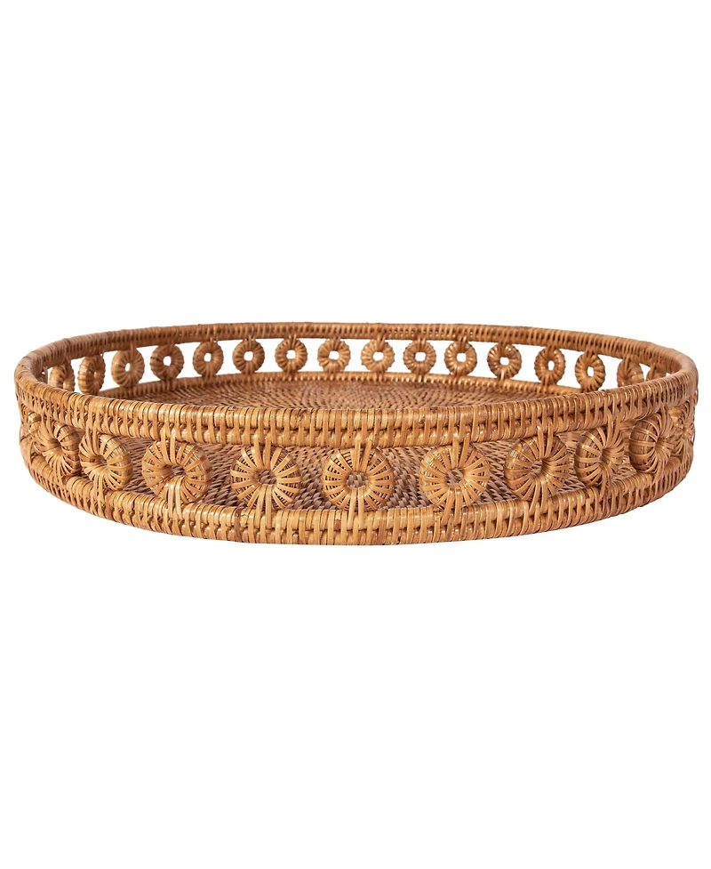 Artifacts Rattan Inna Design Round Tray 16" With Glass Insert