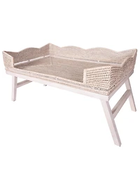 Artifacts Rattan Scallop Design Breakfast Tray with Wooden Legs