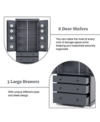 77inch Freestanding Tall Cupboard Storage Cabinet with 3 Adjustable Shelves 8 Door Shelves and 3 Drawers