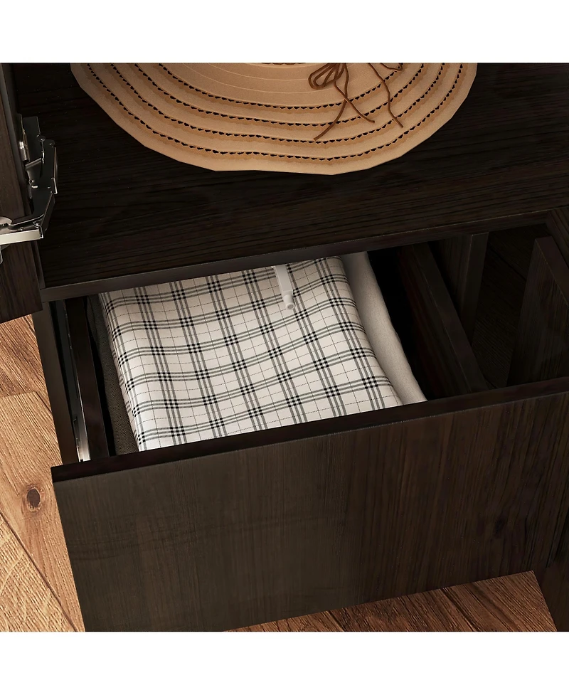 Bedroom Corner Armoire, Wardrobe with 2-Drawers and 2-Hold Bar