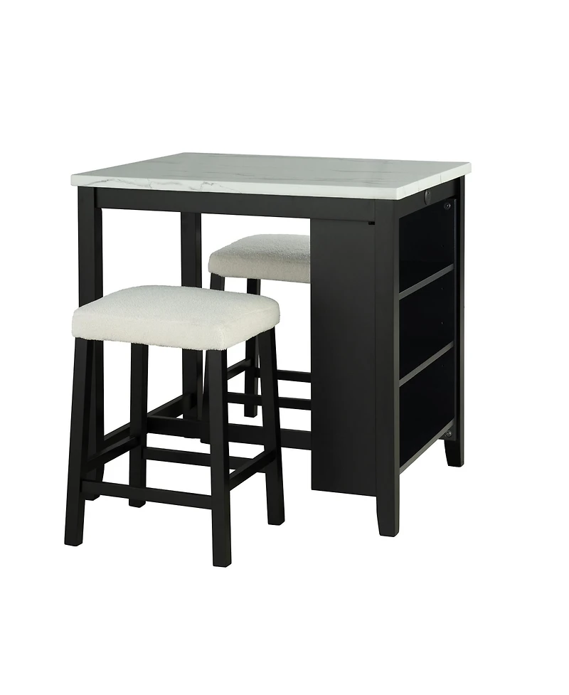 Boyel Living 3-Piece Bar Table and Chairs Set Lvory Tall Dining Table with Usb and Upholstered Bar Stool for Living Room Kitchen