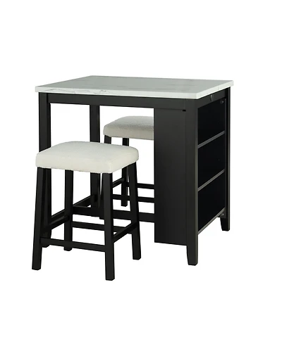 Boyel Living 3-Piece Bar Table and Chairs Set Lvory Tall Dining Table with Usb and Upholstered Bar Stool for Living Room Kitchen
