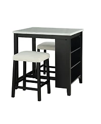 Boyel Living 3-Piece Bar Table and Chairs Set Lvory Tall Dining Table with Usb and Upholstered Bar Stool for Living Room Kitchen