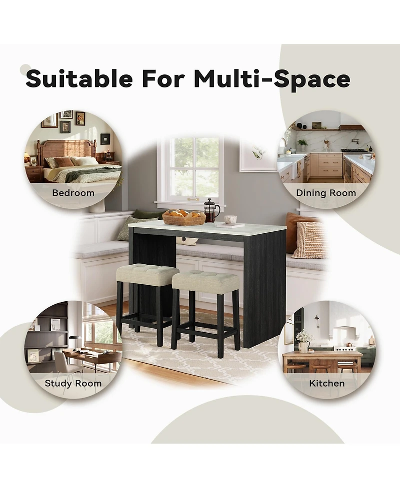 Boyel Living 3-Piece Bar Table and Chairs Set Tall Dining Table with Upholstered Bar Stool for Living Room Kitchen