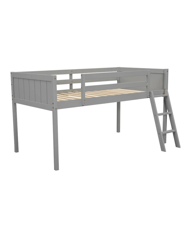 Twin Wood Low Loft Bed with Ladder, ladder can be placed on the left or right