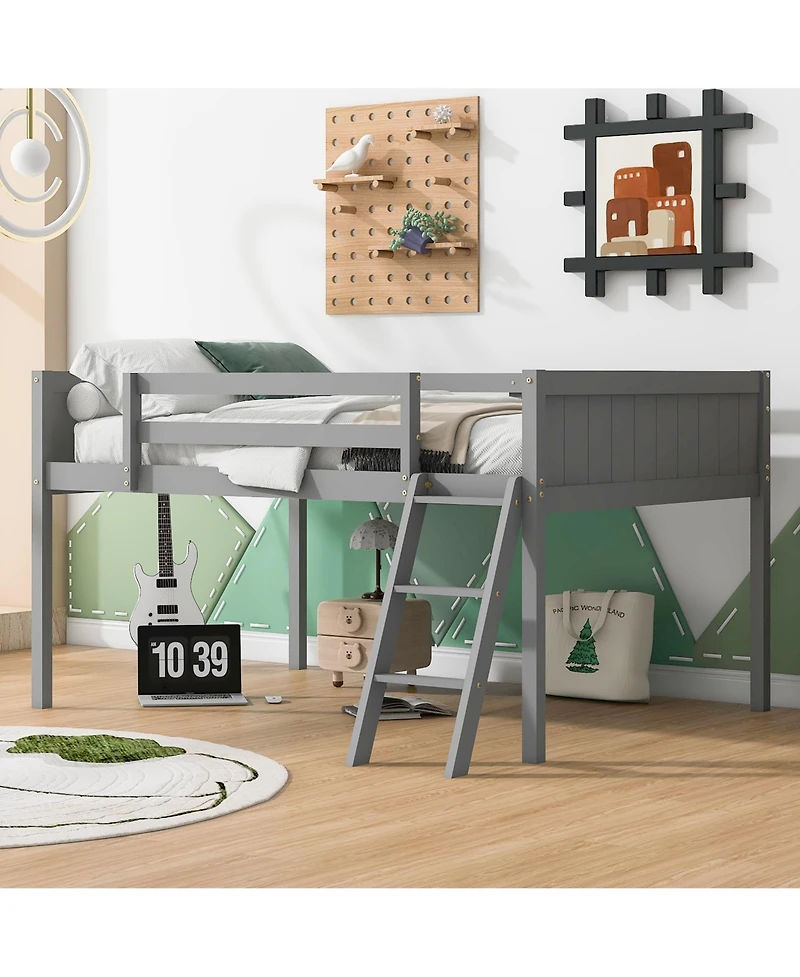 Full Wood Low Loft Bed With Ladder, Ladder Can Be Placed On The Left Or Right