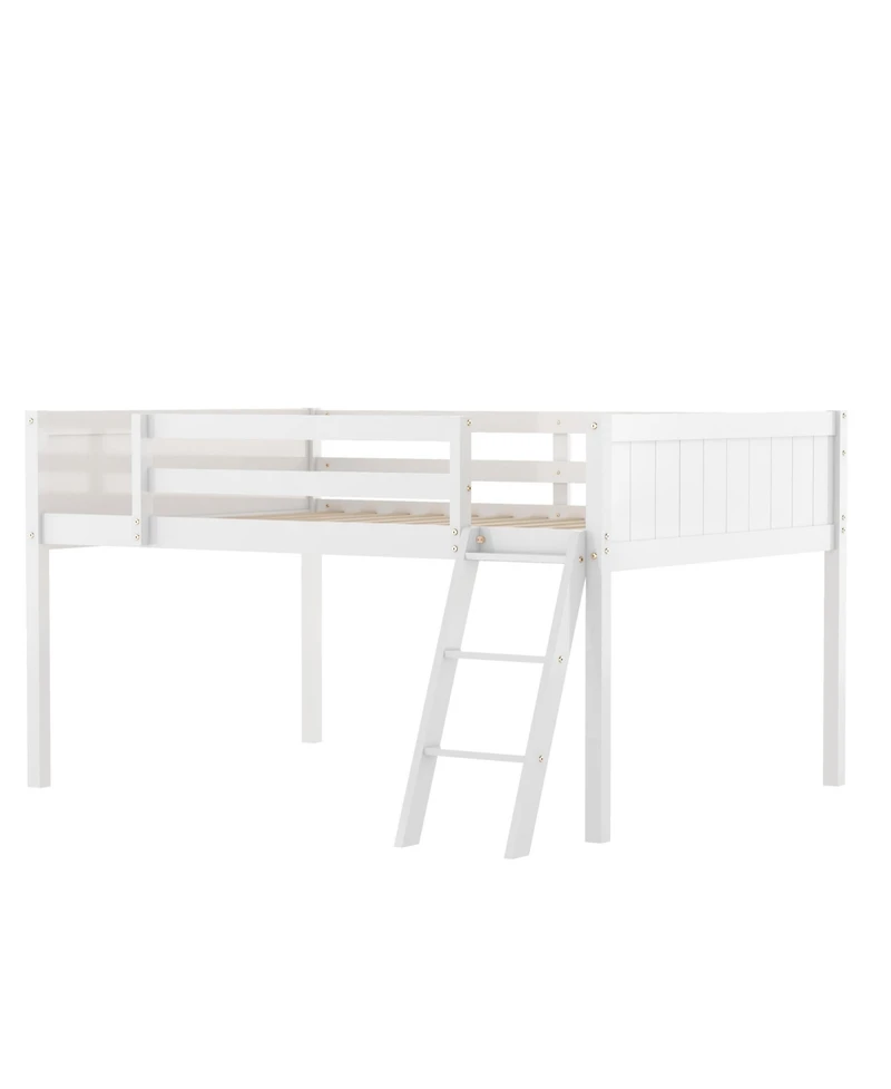 Full Wood Low Loft Bed With Ladder, Ladder Can Be Placed On The Left Or Right
