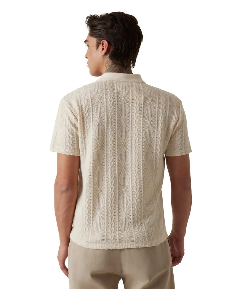 Guess Men's Olin Short Sleeve Textured Knit Polo Sweater