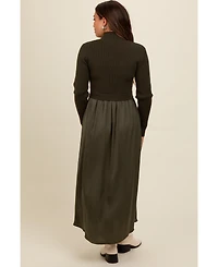Pinkblush Maternity Olive Knit Contrast Top Satin Midi Dress