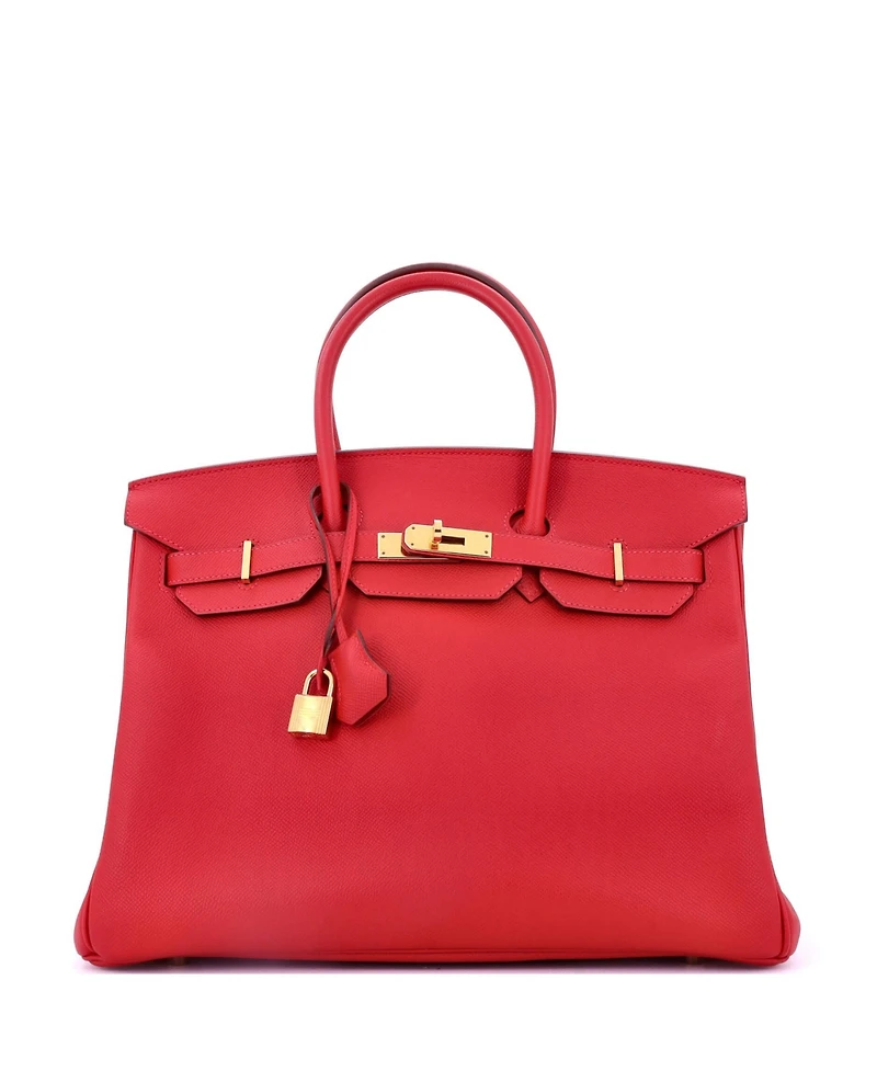 Pre-Owned HERMA‰S Birkin 35 Handbag Red Epsom with Gold Hardware
