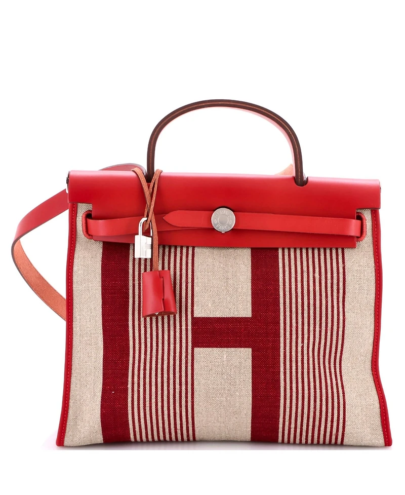 Pre-Owned HERMA‰S 31 Herbag Zip H Vibration Toile and Leather