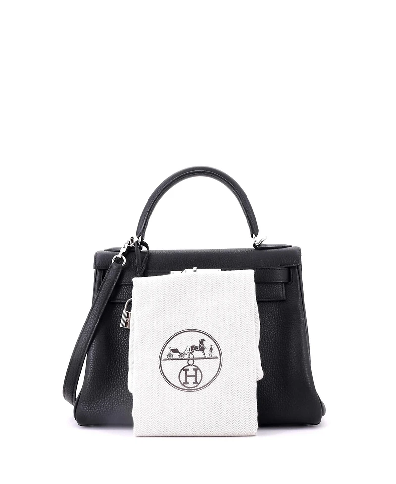 Pre-Owned Hermes Kelly 28 Handbag Black Togo with Palladium Hardware