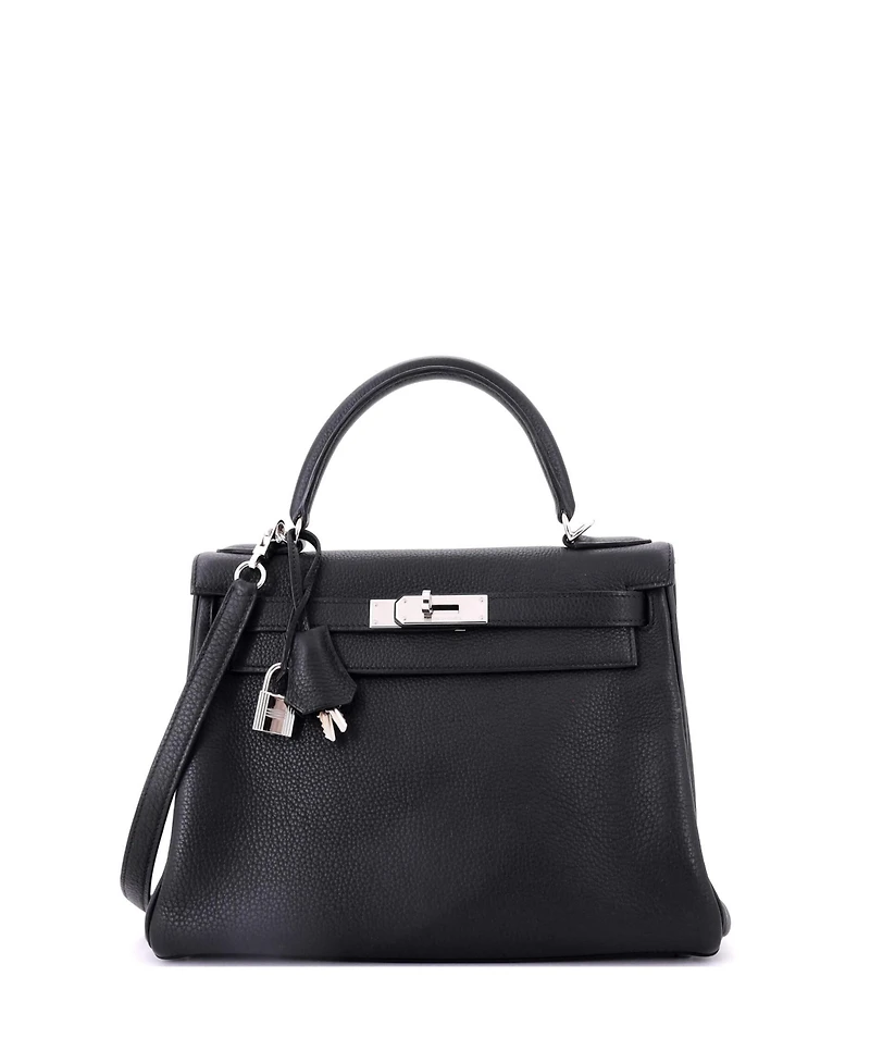 Pre-Owned Hermes Kelly 28 Handbag Black Togo with Palladium Hardware