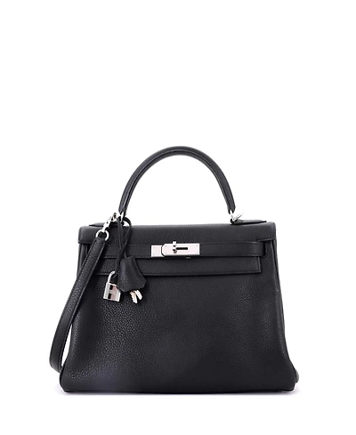 Pre-Owned Hermes Kelly 28 Handbag Black Togo with Palladium Hardware