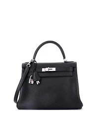 Pre-Owned Hermes Kelly 28 Handbag Black Togo with Palladium Hardware
