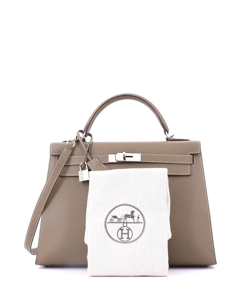 Pre-Owned HERMA‰S Kelly 32 Handbag Grey Epsom with Palladium Hardware
