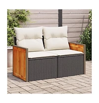 Garden Sofa Black Pe rattan 2-seater Modular Garden Sofa