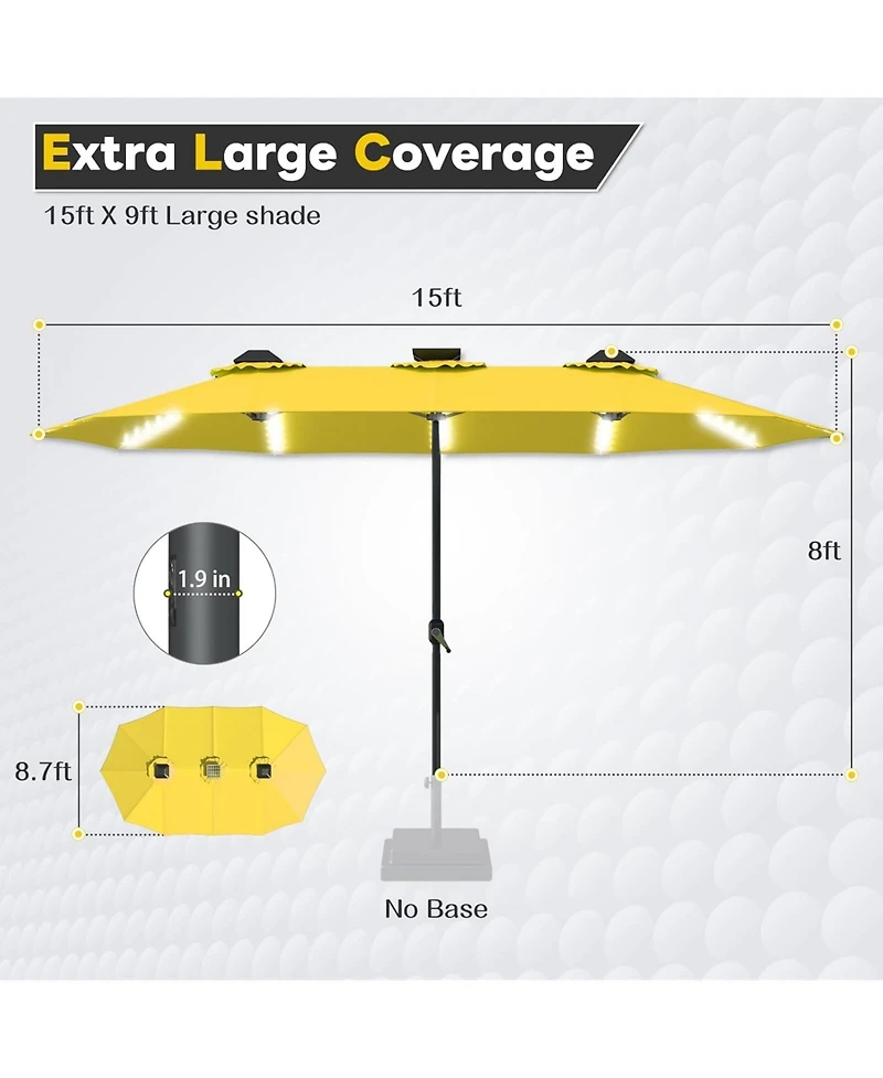 Aecojoy 15ft Patio Double-Sided Umbrella, 156 Pcs Solar Led Light Outdoor Large Umbrella