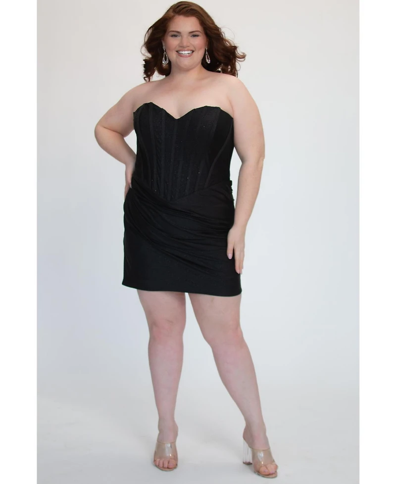 Sydney's Closet Women's Black Plus Strapless Corset Mini Dress
