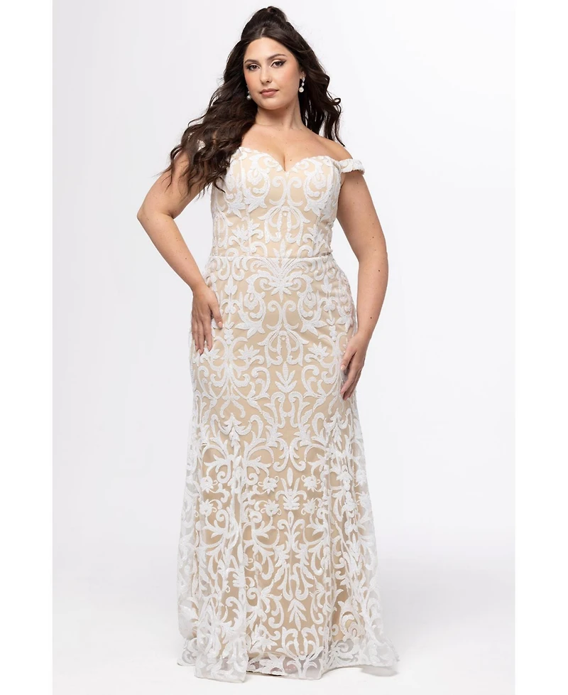 Celebrations by Sydney's Closet Women's Ivory Sequin Mermaid Dress