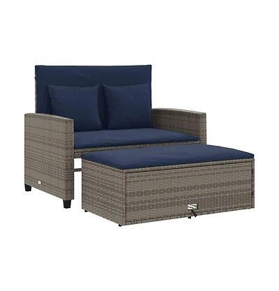 Patio Sofa Grey and Navy Blue Pe rattan and powder-coated steel