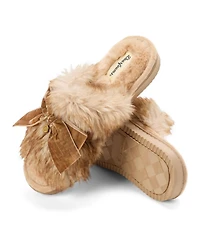 Dearfoams Women's Bianca Pile Slide Slipper with Bow