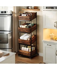 Tribesigns 4-Tier Wooden Kitchen Cart with Wheels, Mobile Fruit and Vegetable Storage, Utility Shelf